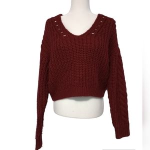 LA Hearts Waffle Knit Cropped Wine Color Women's Pullover Size XS